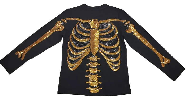 Sparkly Skeleton Tee - Black and Gold Elegant Classic Vintage