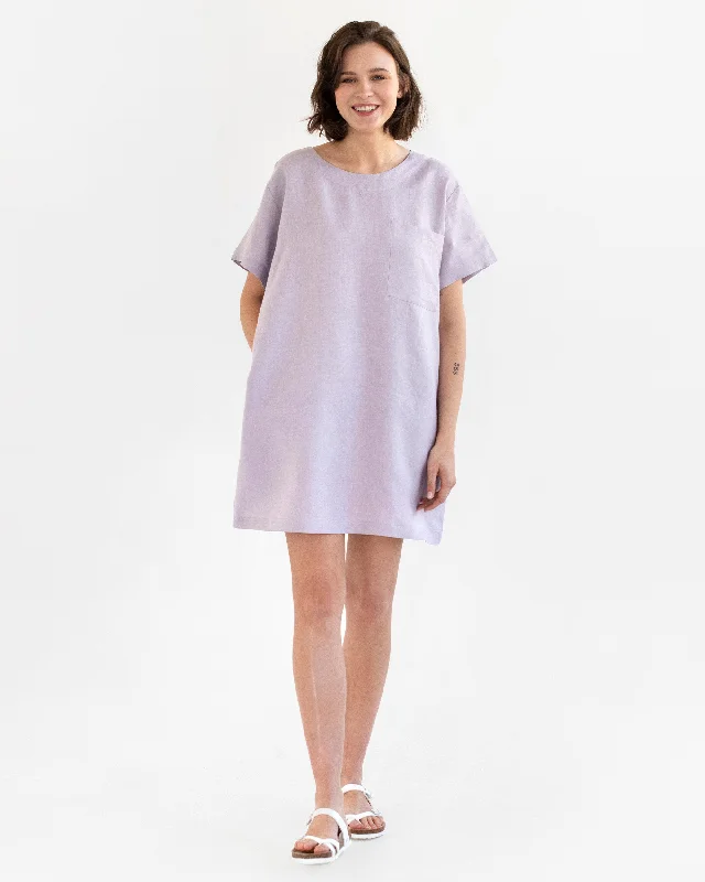 T-shirt linen dress MIJAS in Lilac Sequined Glittery Shiny