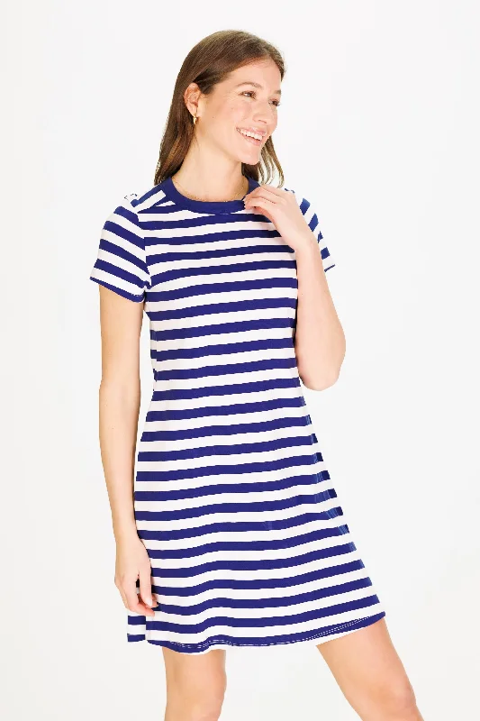 Tallie T-Shirt Dress in Navy and White Stripe Mesh Fabric Canvas Fabric Denim Fabric