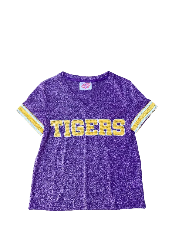 TIGERS Glitter Jersey Tee Purple Mesh Blend Leather Blend Suede Blend