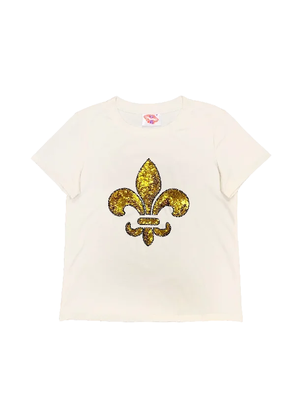 White Fleur De Lis Tee Chenille Blend Fleece Blend Nylon Blend