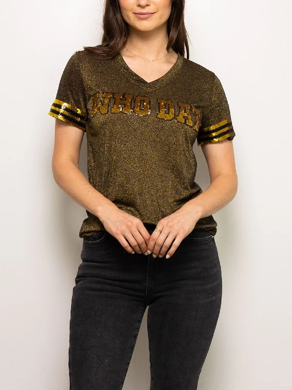 WHO DAT Glitter Tee Denim Fabric Leather Fabric Suede Fabric