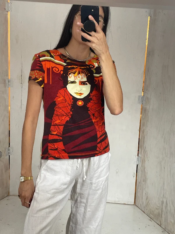 Y2K Orange Face Tee Oversized T-Shirt Spandex breathable