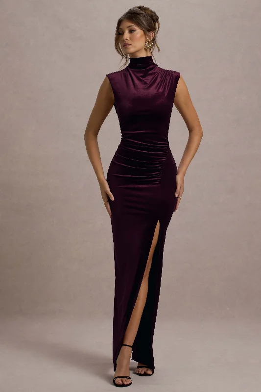 Abilene | Port Velvet High-Neck Split Maxi Dress Stylish Maxi Dress with Frills