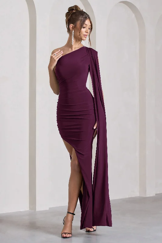 Adelaide | Plum Asymmetric Sleeveless Split Maxi Dress Classic Solid Maxi Dress