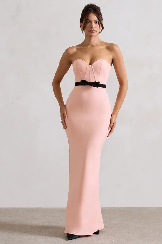 Albi | Pink Structured Strapless Corset Maxi Dress With Bow Comfortable Cotton Maxi Dress