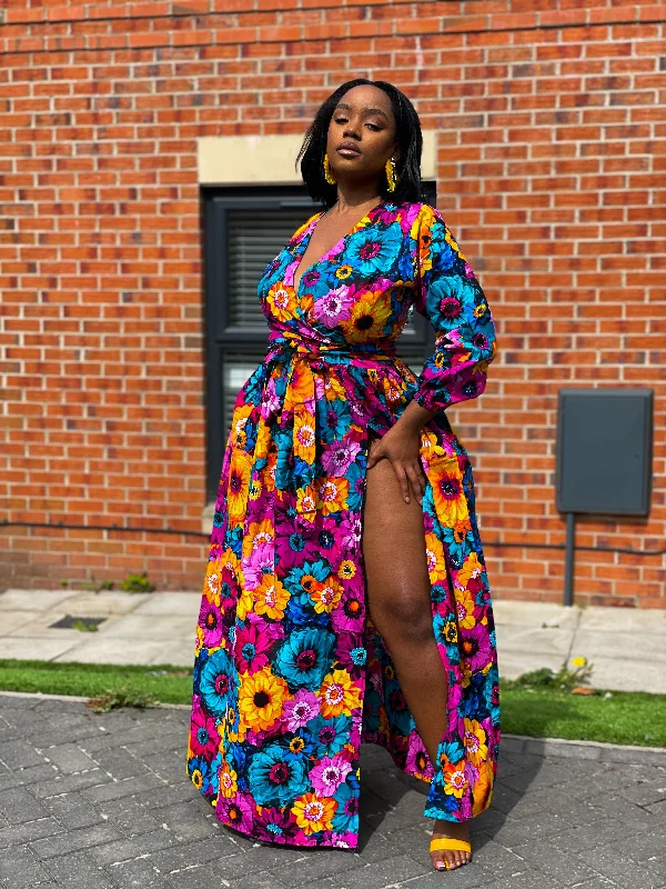 Avita Ankara Maxi Dress | Pink Floral Multicoloured African Print Comfortable Casual Maxi Dress