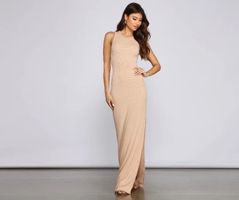 Chic High-Slit Stylish Basic Maxi Dress Stylish Off-Shoulder Maxi Dress