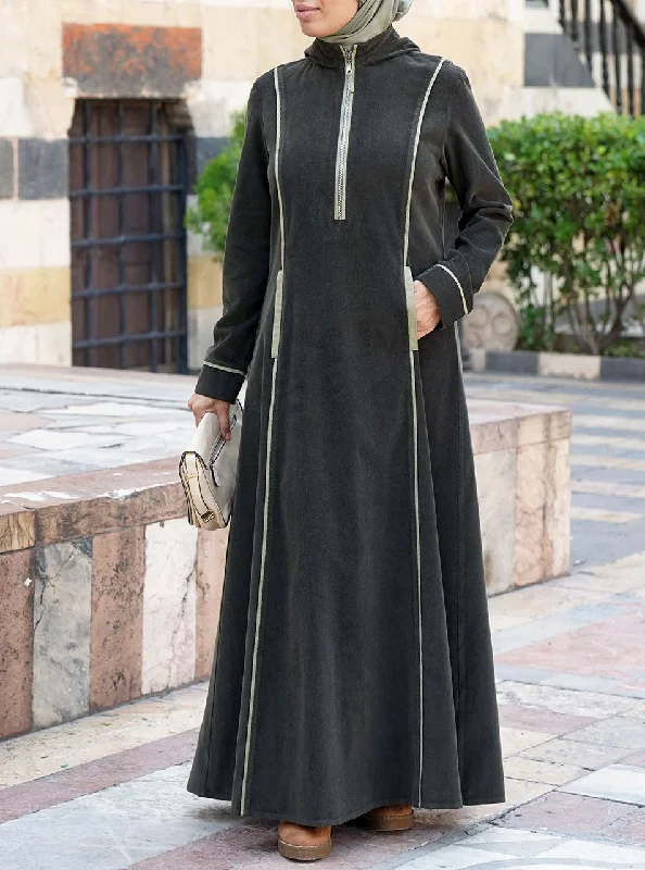 Corduroy Hooded Maxi Dress Comfortable Flowy Maxi Dress