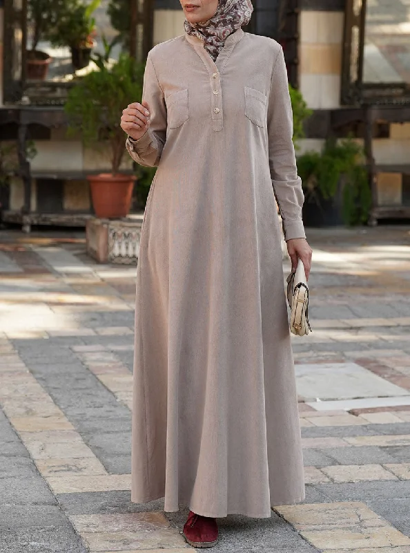 Corduroy Pocketed Maxi Dress Fashionable Printed Maxi Dress