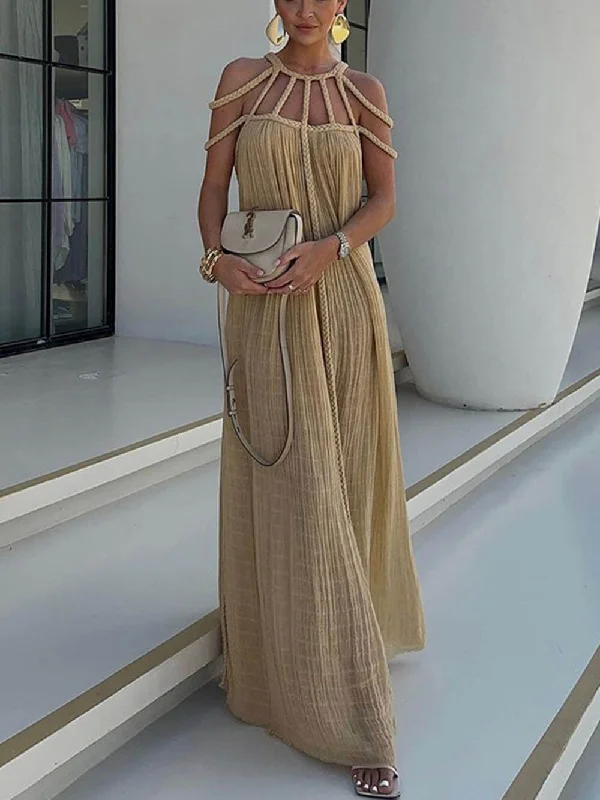 Draped Braids Cover Charming Up Maxi Dress Trendy Maxi Dress with Straps