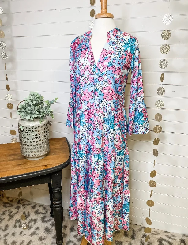 Floral Bell Sleeve Maxi Dress Elegant Velvet Maxi Dress