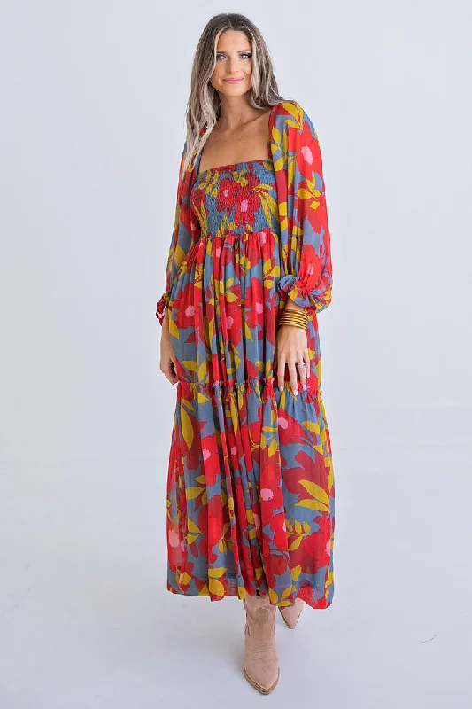 Floral Chiffon Smock Maxi Dress Classic Tulle Maxi Dress