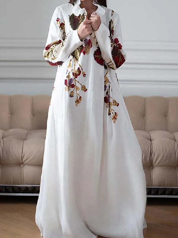 Floral Print V-neck Long Sleeve Holiday Casual Women Maxi Dress Fashionable Sleeveless Maxi Dress