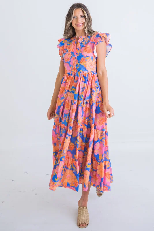 Floral Tier Maxi Dress Elegant Maxi Dress with Lace