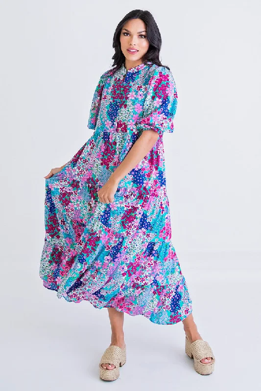 Floral Vintage Puff Sleeve Maxi Dress Cozy Ruffle Sleeve Maxi Dress