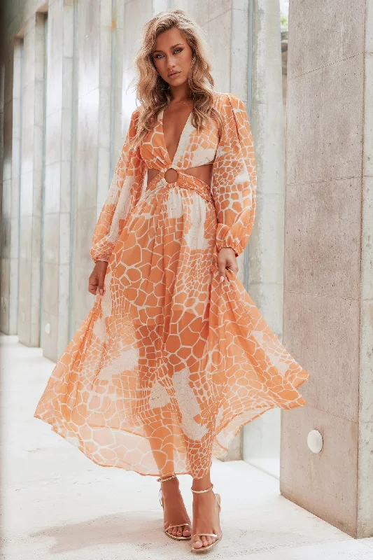 Here & There Maxi Dress - Orange Stylish Boho Chic Maxi Dress