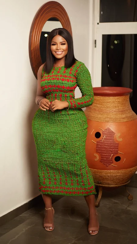 Kenya African Print Maxi Dress (Green) Fashionable Sheer Maxi Dress