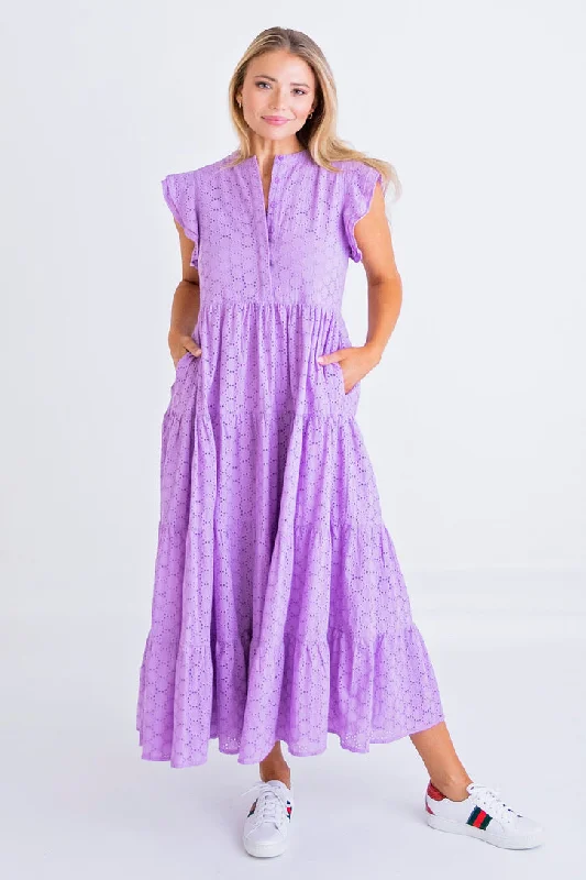 Lavender Eyelet Circle Tier Maxi Dress Elegant Wraparound Maxi Dress