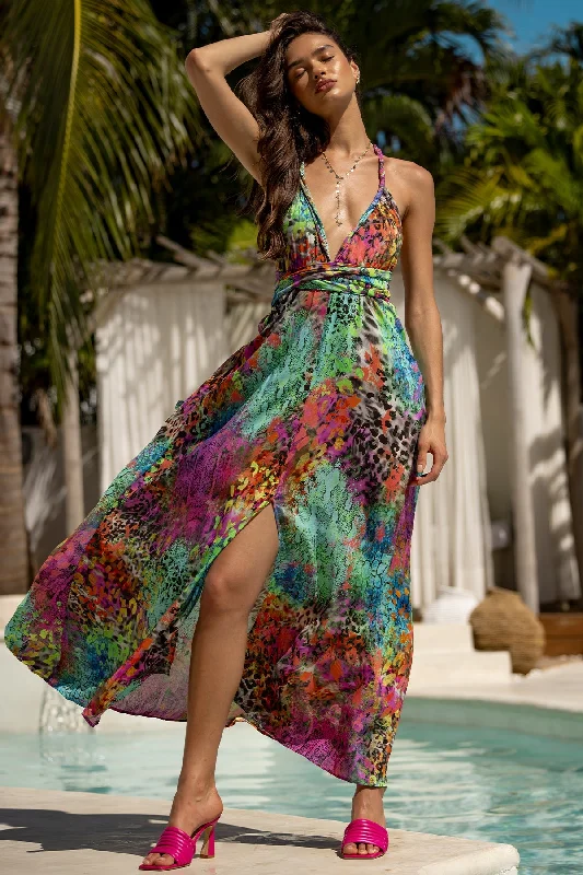 MIAMI MYSTIQUE - Convertible Maxi Dress • Multicolor Chic Boho Print Maxi Dress