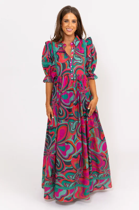 Multi Jewel Swirl Maxi Dress Stylish One-Shoulder Maxi Dress