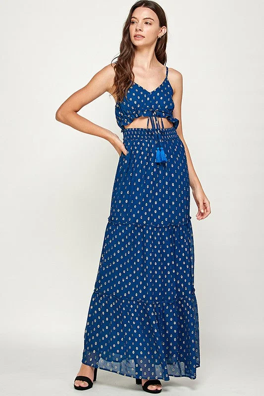 Navy Gold Cut Out Maxi Dress Trendy A-Line Maxi Dress