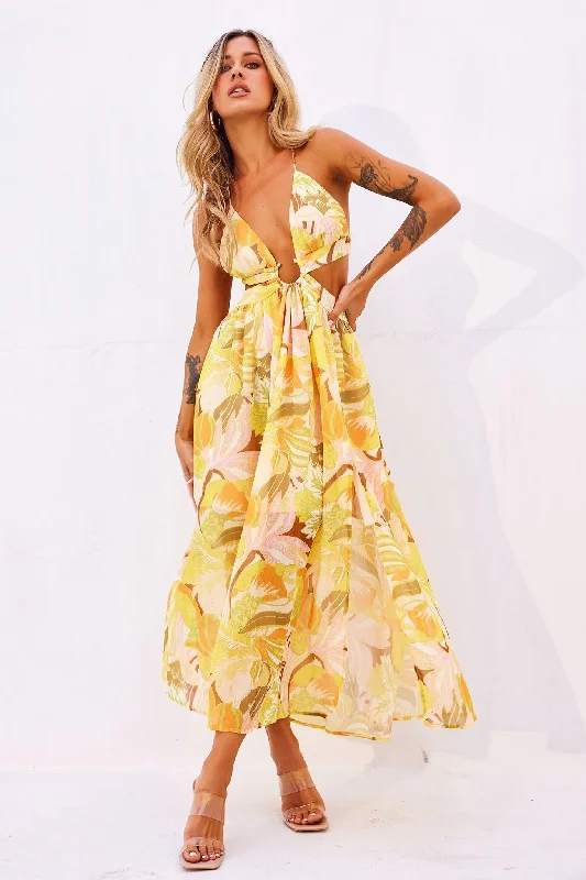 Rays Maxi Dress - Yellow Print Comfortable Flowy Maxi Dress