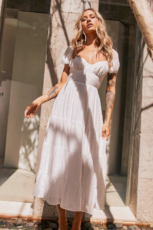 Sweetest Tea Maxi Dress - White Trendy Off-Shoulder Ruffle Maxi Dress