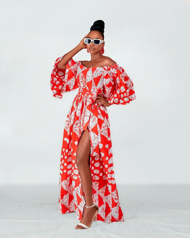 Tori Ankara Off shoulder Maxi Dress | Red and White African Print Classic Black Maxi Dress