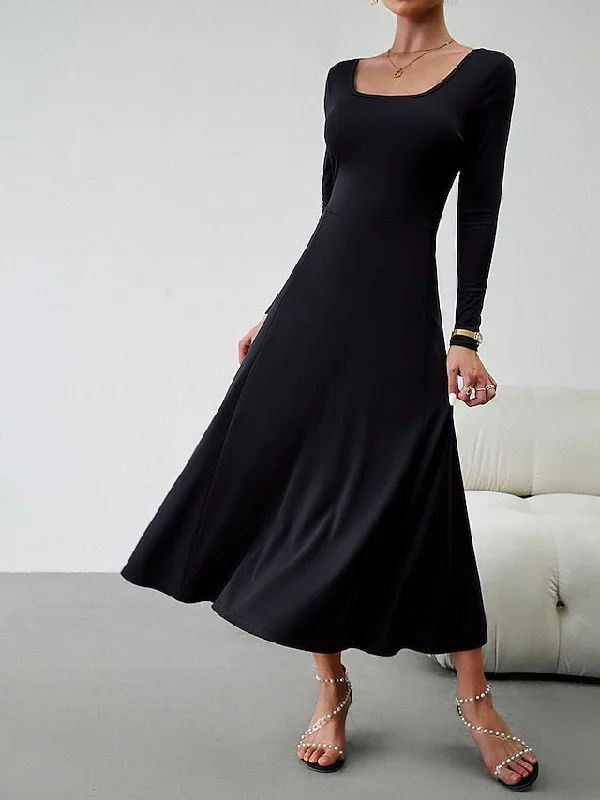 Women's Casual Dress Sheath Dress Black Dress Long Dress Maxi Dress Patchwork Street Daily Holiday Fashion Streetwear Crew Neck Long Sleeve 2023 Slim Black White Wine Color S M L XL Size Elegant Pleated Maxi Dress