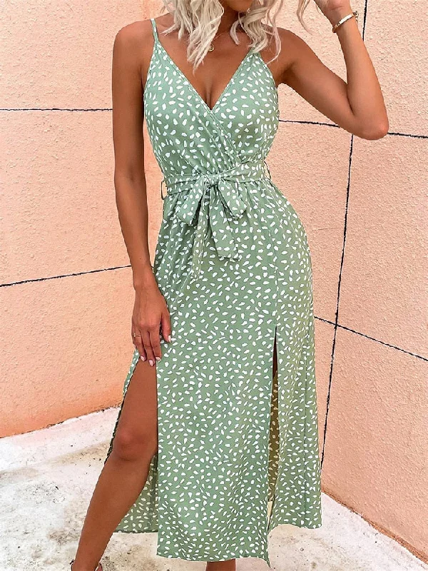 Zjkrl Floral Print Beach Sundresses  Women Sexy Backless Long Dresses Female V Neck Sleeveless Bandage Elegant Maxi Dress Summer Cozy Ruffle Sleeve Maxi Dress