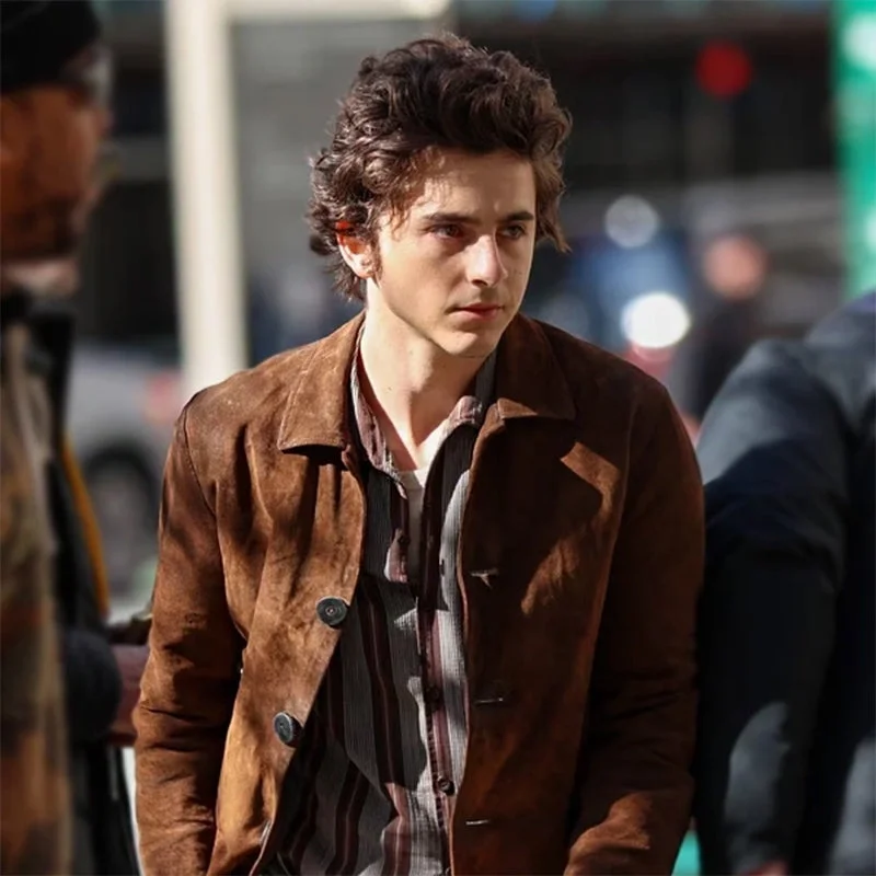 A Complete Unknown Timothée Chalamet Brown Jacket Striped Jacket Polka Dot Jacket Floral Jacket