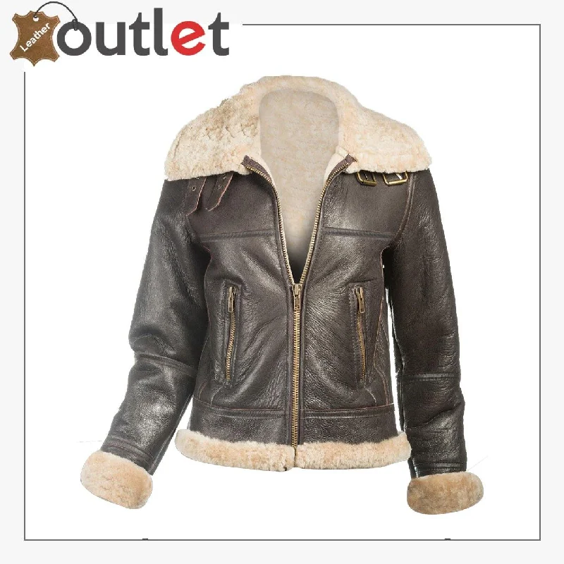 B3 Bomber Sheepskin Women Leather Jacket Nylon Fabric Polyester Fabric Spandex Fabric