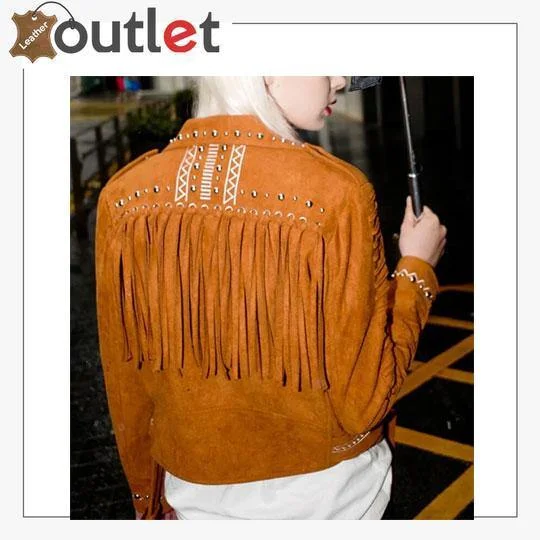 Camel Brown Fringed Leather Studded Biker Jacket Herringbone Jacket Checkered Jacket Solid Jacket