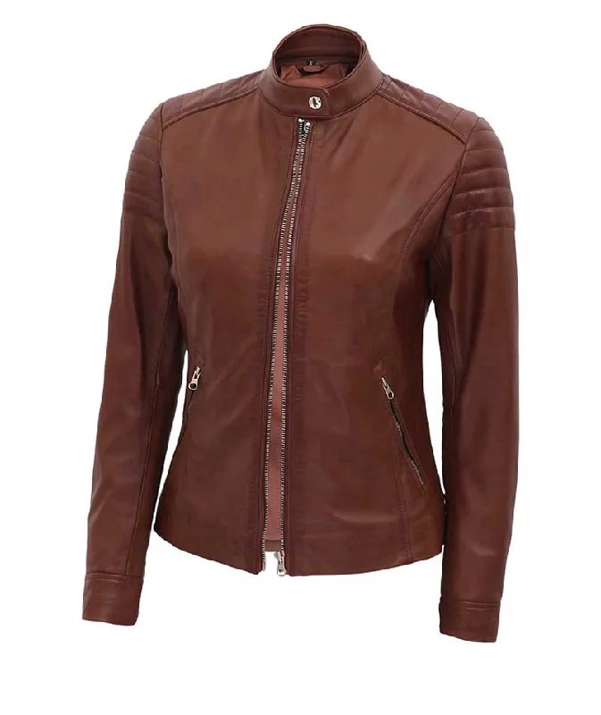 Carrie Brown Slim Fit Leather Jacket Women Hoodie Zip-Up Jacket Button-Up Jacket