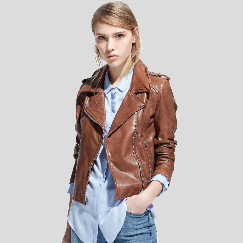 Emma Brown Motorcycle Leather Jacket Hoodie Zip-Up Jacket Button-Up Jacket