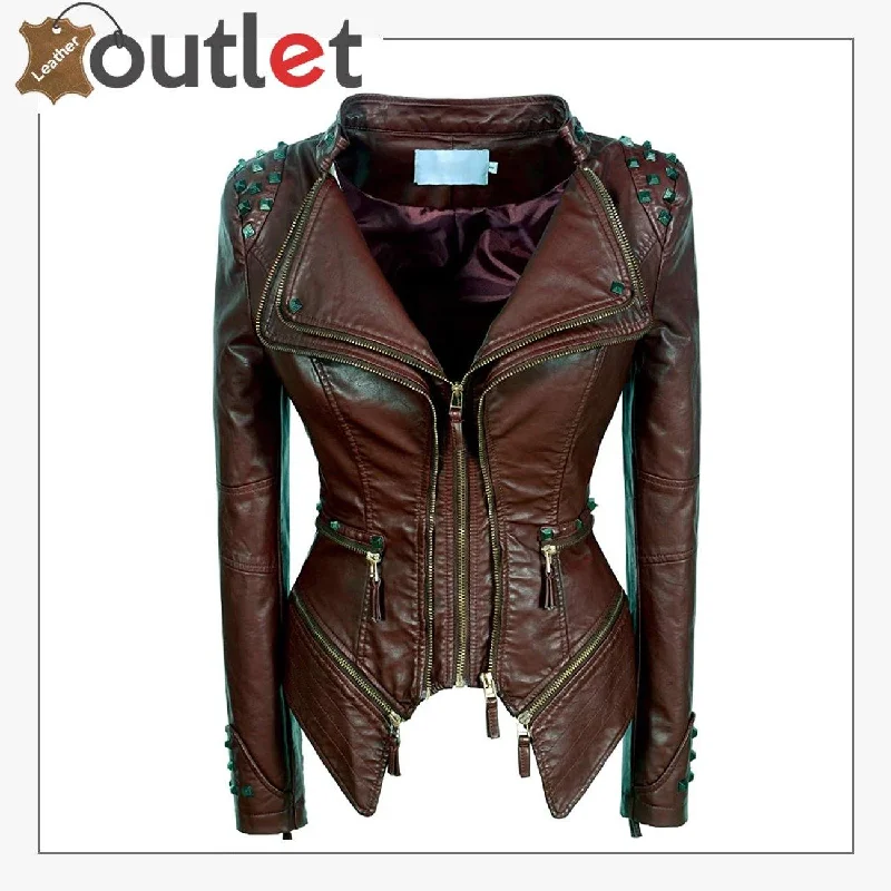 Fashion Studded Perfectly Leather Jacket Herringbone Jacket Checkered Jacket Solid Jacket