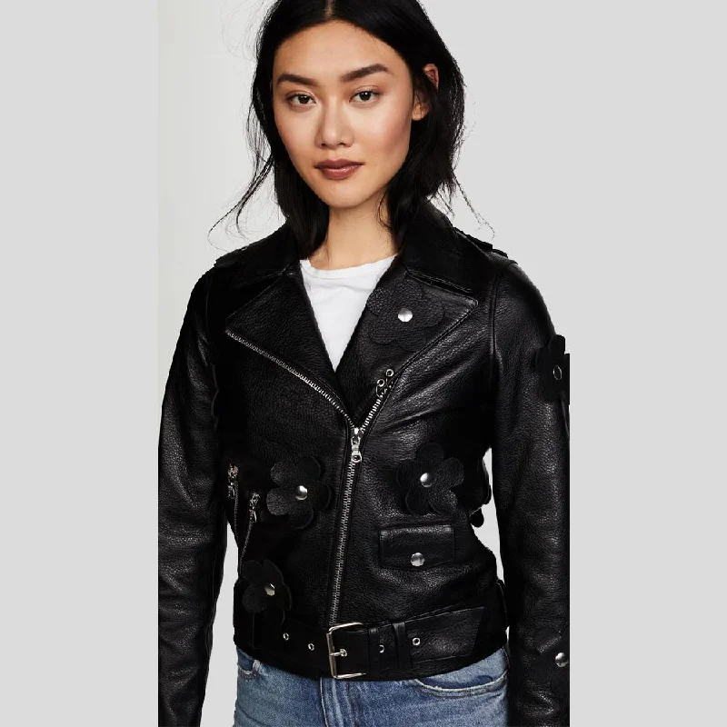 Florence Black Biker Leather Jacket Jacket Blazer Coat