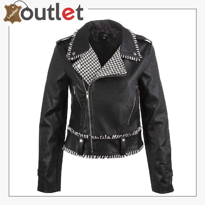 Handcrafted Studded Leather Jacket For Women Toggled Jacket Drawstring Jacket Belted Jacket