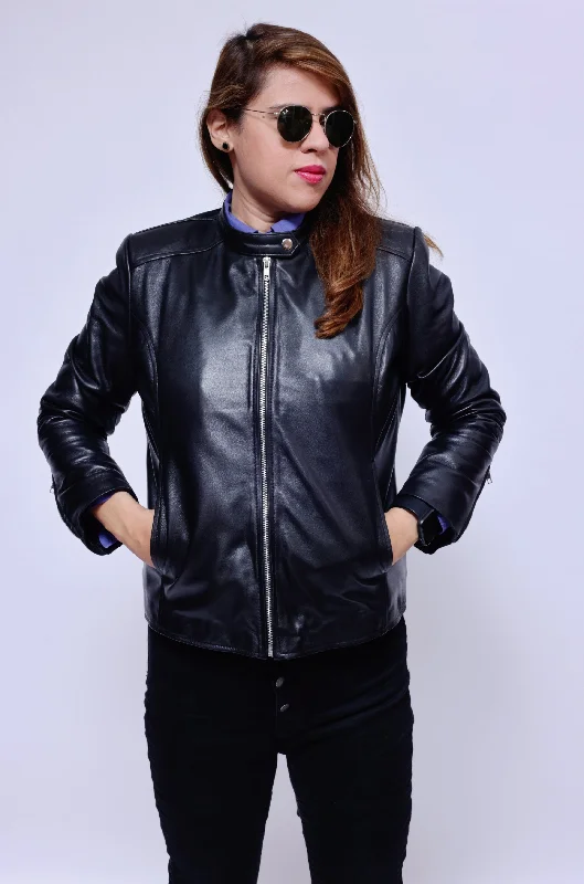 Women's Leather Jacket Belted Jacket Elasticated Jacket Padded Jacket