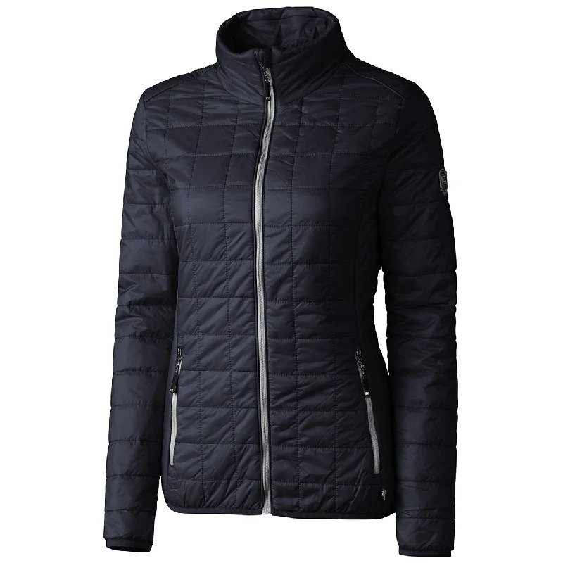 Cutter & Buck Women's Dark Navy/Silver Rainier Jacket One-Shoulder Jacket Off-the-Shoulder Jacket Asymmetrical Jacket