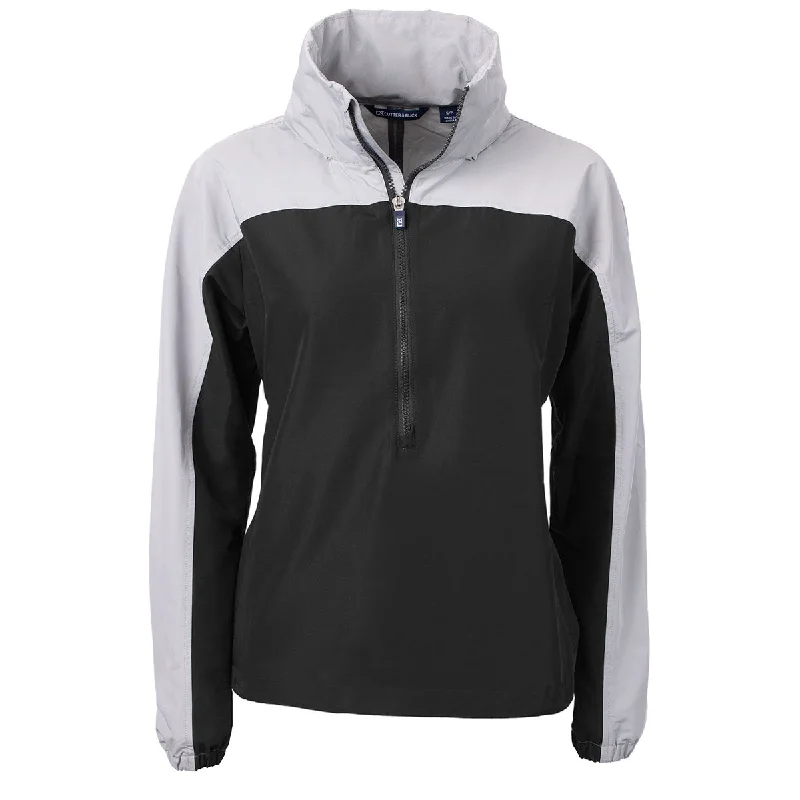 Cutter & Buck Women's Black/Polished Charter Eco Recycled Anorak Jacket Notch Collar Peter Pan Collar Cowl Neck