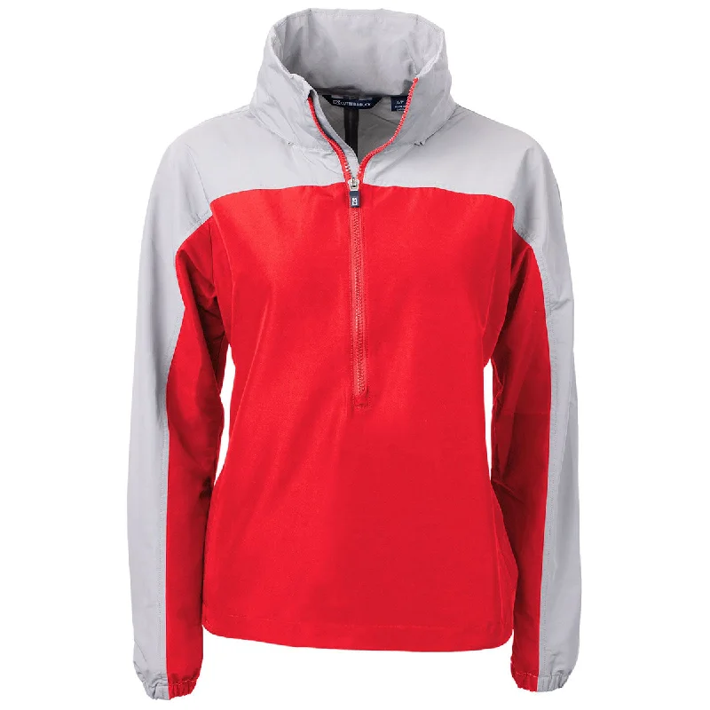 Cutter & Buck Women's Red/Polished Charter Eco Recycled Anorak Jacket Stand-Up Collar Roll-Neck Collar Turtle Neck