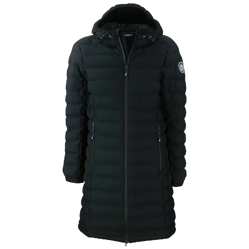 Cutter & Buck Women's Black Mission Ridge Repreve Eco Insulated Long Puffer Jacket Chenille Fabric Brocade Fabric Lace Fabric