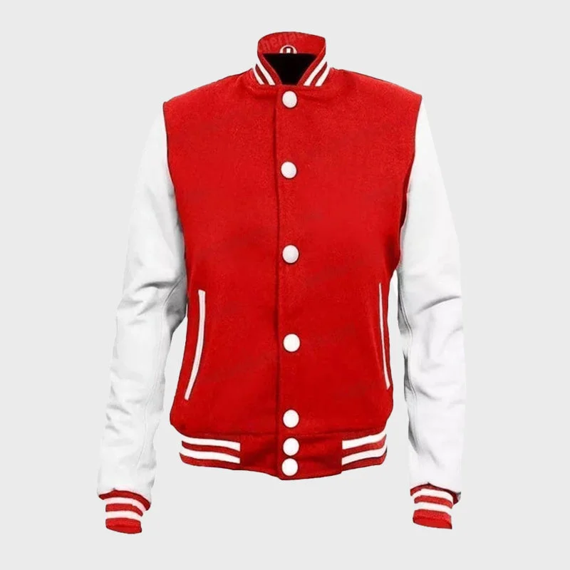 Men's Red And White Varsity Jacket Elasticated Jacket Padded Jacket Insulated Jacket