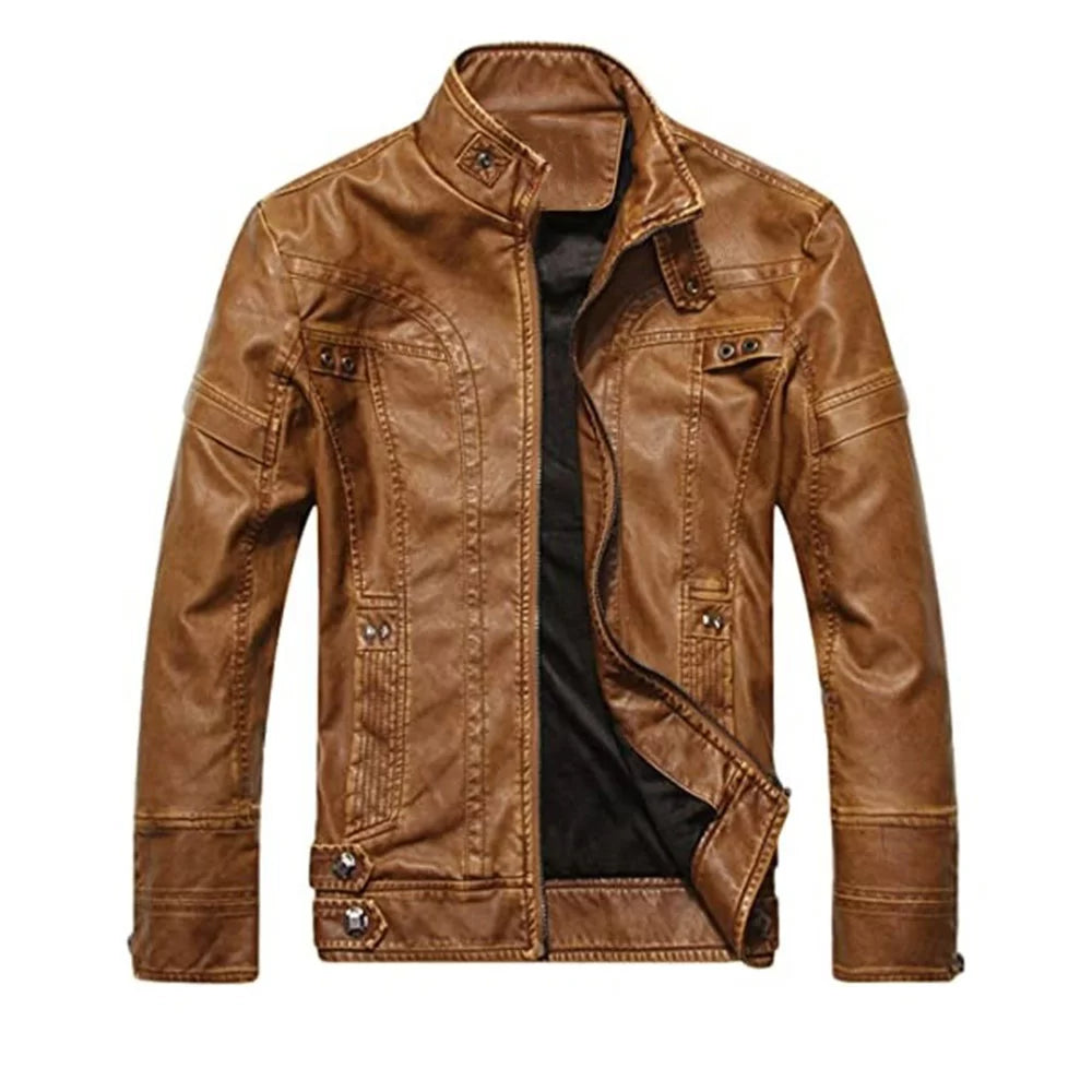 Men's Slim fit Brown Leather Jacket Mesh Jacket Canvas Jacket Denim Jacket