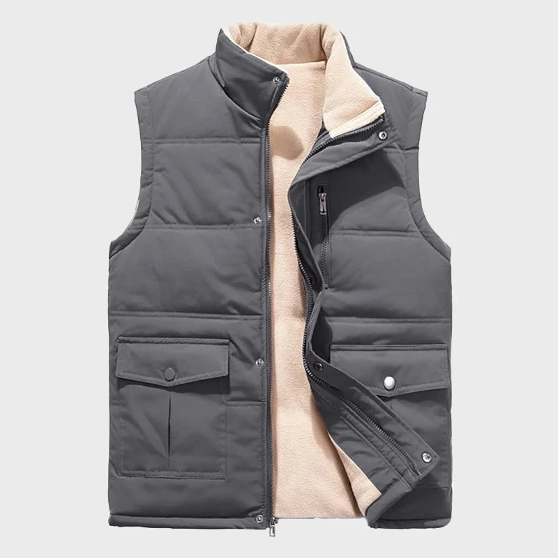 Men's Winter Puffer Fleece Lined Quilted Vest Casual Sleeveless Jacket Boat Neck Shawl Collar Notched Collar