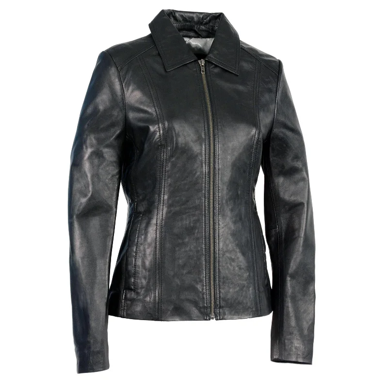 Milwaukee Leather SFL2850 Women's Classic Black Zippered Motorcycle Style Fashion Leather Jacket with Shirt Style Collar Print Jacket Jacquard Jacket Patchwork Jacket