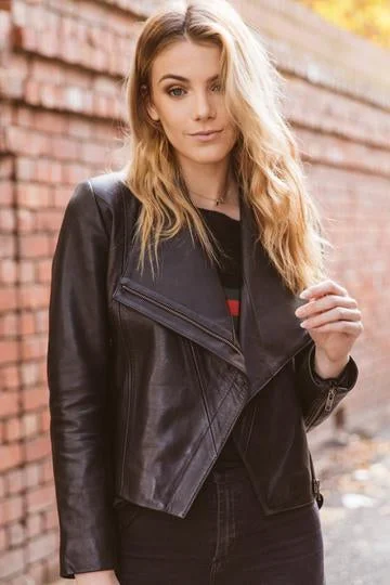 Sienna Black Lambskin Leather Jacket for Women Wool Jacket Cashmere Jacket Tweed Jacket