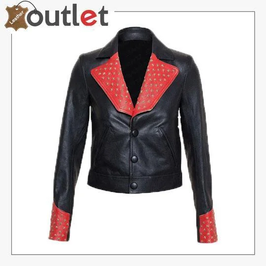 Studded Biker Leather Jacket One-Shoulder Jacket Off-the-Shoulder Jacket Asymmetrical Jacket